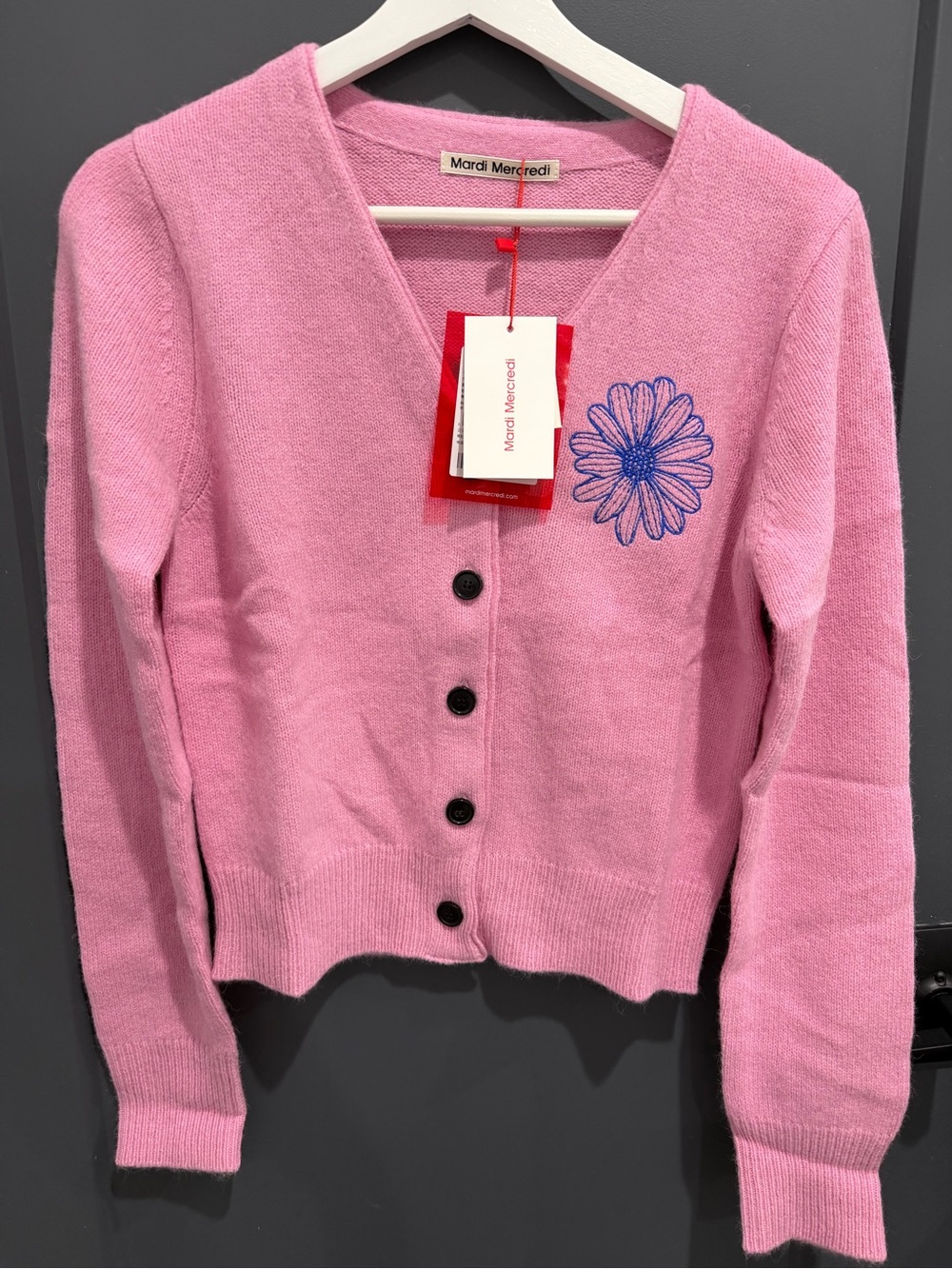 NWT Mardi Mercredi Pink Daisy V-Neck Button Cardigan